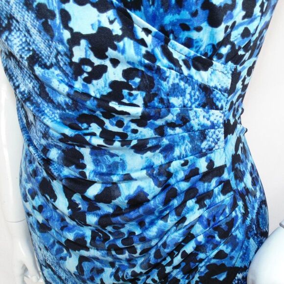 CACHE Dress, 0, Blue Snake print, Gathered hip, surplice V-neck, Cap sleeves - Picture 8 of 11